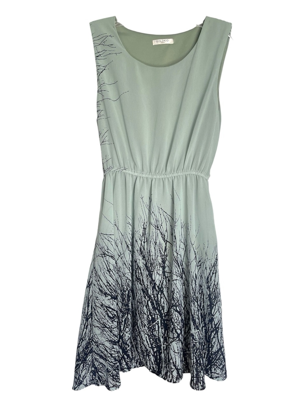 Sleeveless pale blue minidress with dark purple floral summer XS/S